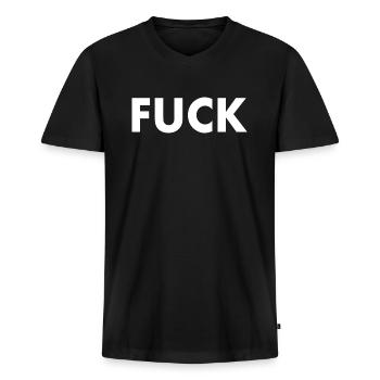 Fuck - Men's Premium Organic T-shirt with V-neck - black - Front - Nico (187cm)