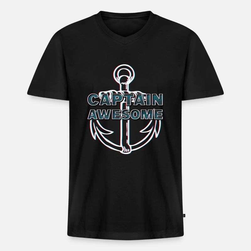CAPTAIN AWESOME GLITCH - Männer Premium Bio T-Shirt mit V-Ausschnitt - Schwarz