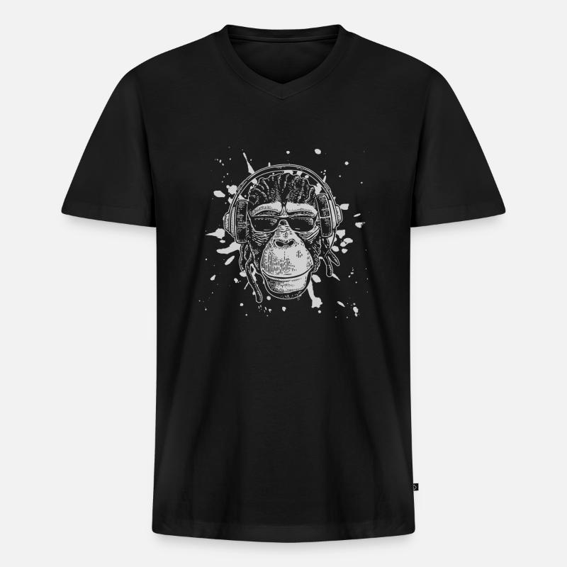 Cooler Affe Schimpanse Shirt Geschenk - Männer Premium Bio T-Shirt mit V-Ausschnitt - Schwarz