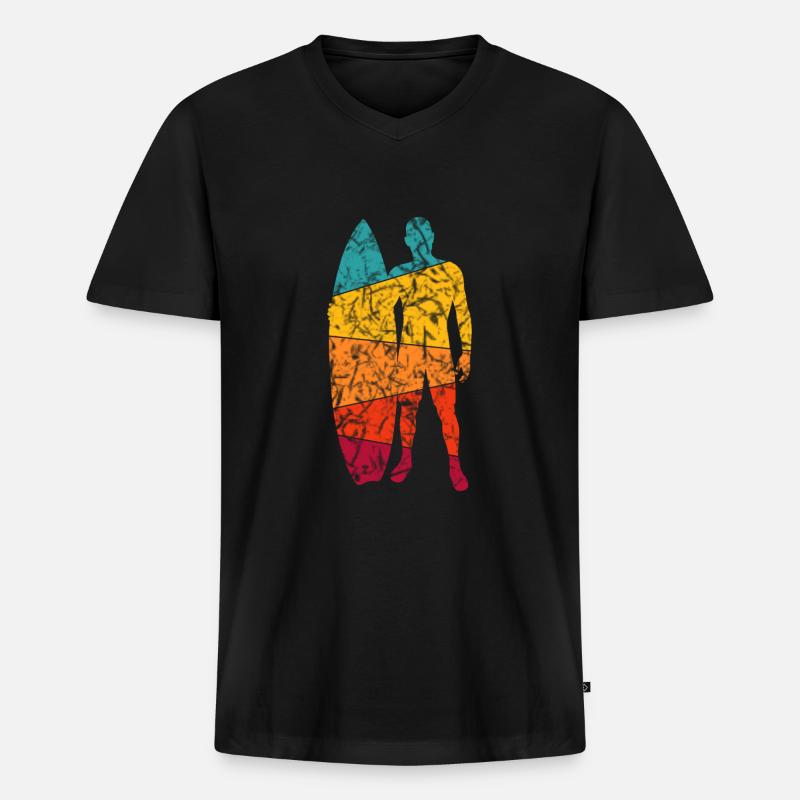 Retro Surfdesign - Surfer - Männer Premium Bio T-Shirt mit V-Ausschnitt - Schwarz