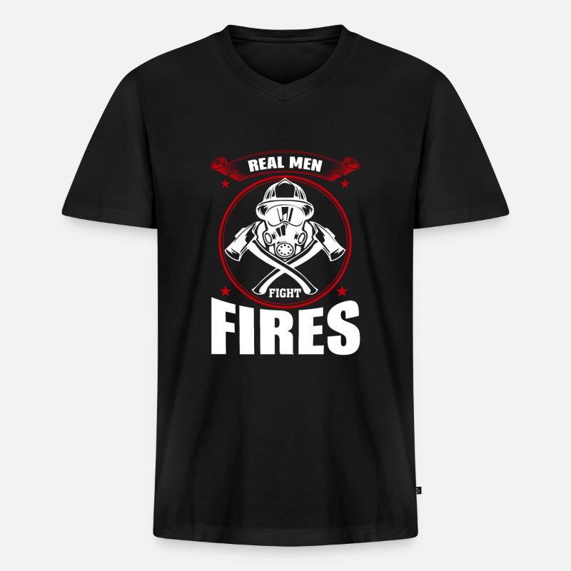 Echte Männer Bekämpfen Brände - Männer Premium Bio T-Shirt mit V-Ausschnitt - Schwarz