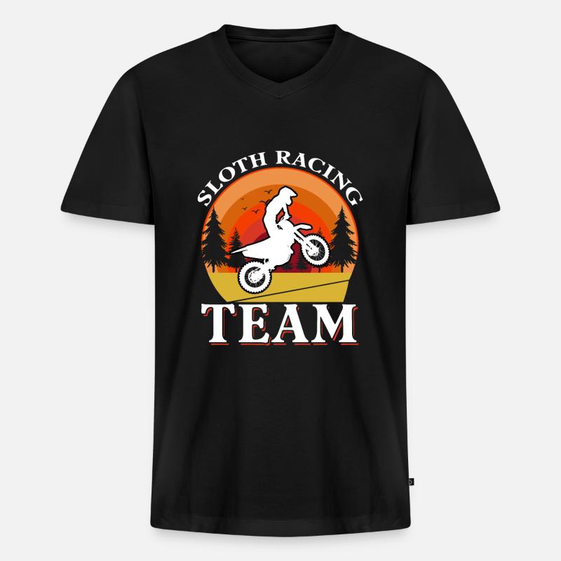 Faultier Rennteam - Männer Premium Bio T-Shirt mit V-Ausschnitt - Schwarz