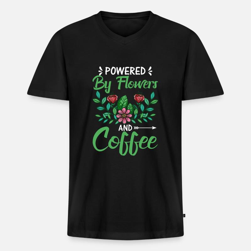 Powered by Blumen Und Kaffee - Männer Premium Bio T-Shirt mit V-Ausschnitt - Schwarz