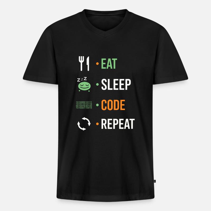 Manger, dormir, coder, répéter. - T-shirt encolure en V Premium bio Homme - noir