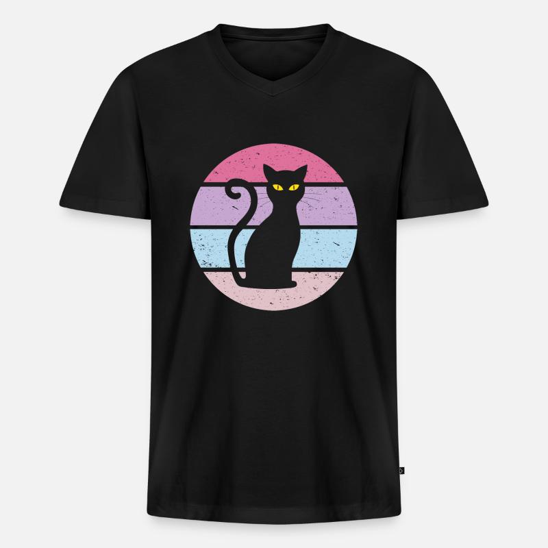 Katze Retro Geschenkidee - Männer Premium Bio T-Shirt mit V-Ausschnitt - Schwarz