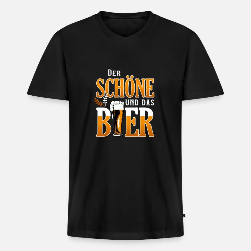Der Schöne und das Bier - Männer Premium Bio T-Shirt mit V-Ausschnitt - Schwarz