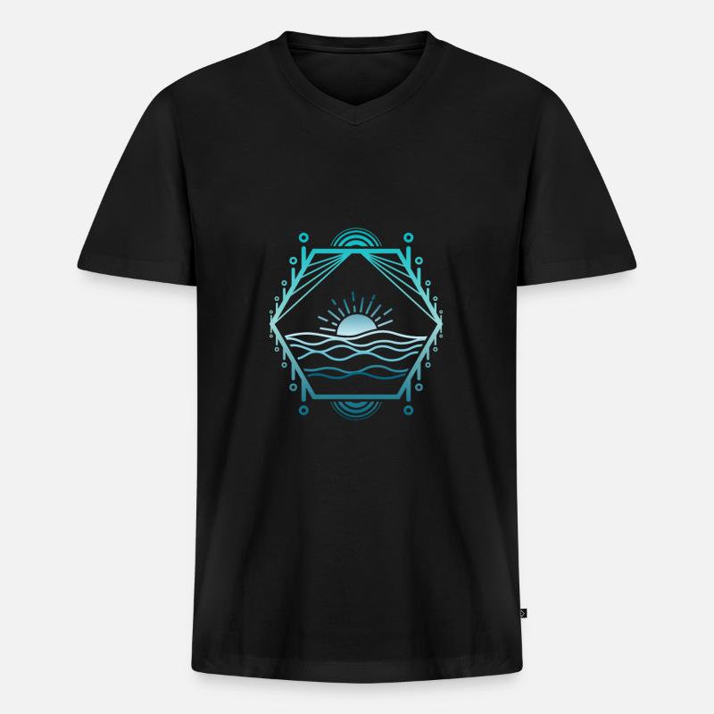 Meer linien - Männer Premium Bio T-Shirt mit V-Ausschnitt - Schwarz