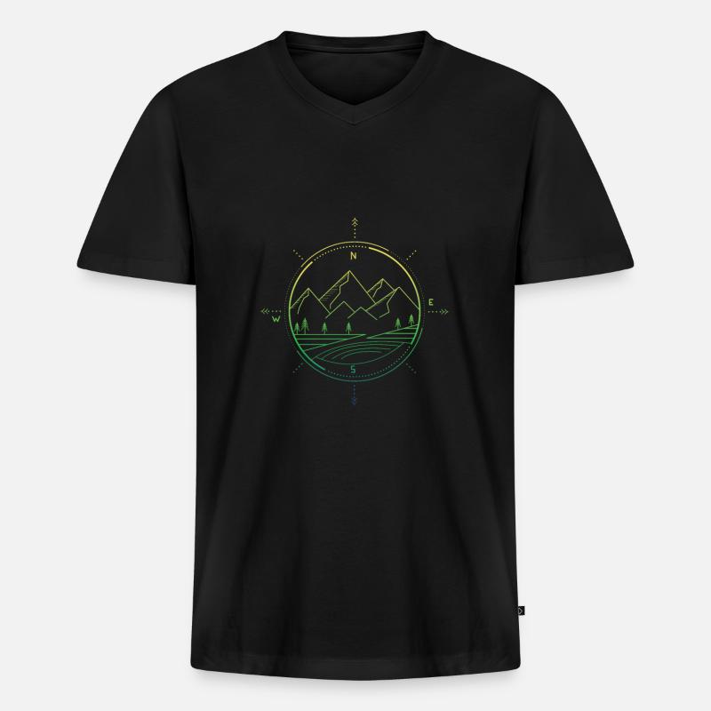Berge Kompass - Männer Premium Bio T-Shirt mit V-Ausschnitt - Schwarz
