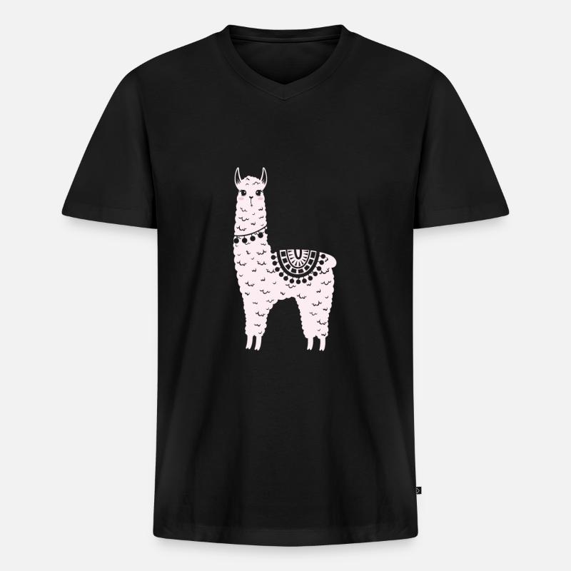 Alpaca - Männer Premium Bio T-Shirt mit V-Ausschnitt - Schwarz