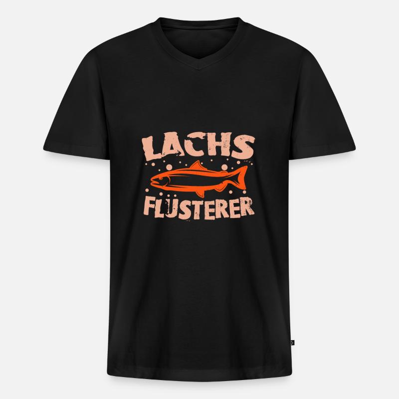 Lachs Flüsterer - Männer Premium Bio T-Shirt mit V-Ausschnitt - Schwarz