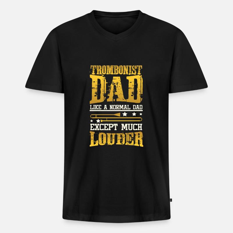 Posaune Papa - Männer Premium Bio T-Shirt mit V-Ausschnitt - Schwarz