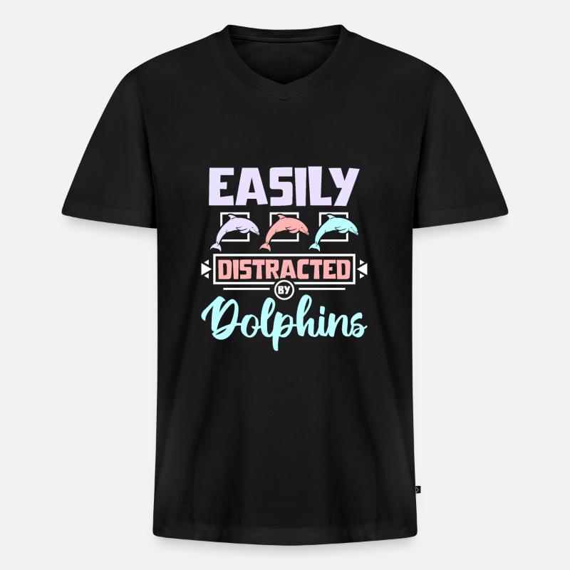 Easily distracted by dolphins - Männer Premium Bio T-Shirt mit V-Ausschnitt - Schwarz