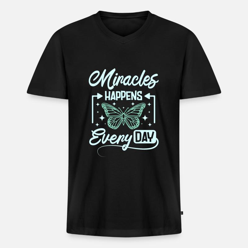 Miracles happens every day - Männer Premium Bio T-Shirt mit V-Ausschnitt - Schwarz