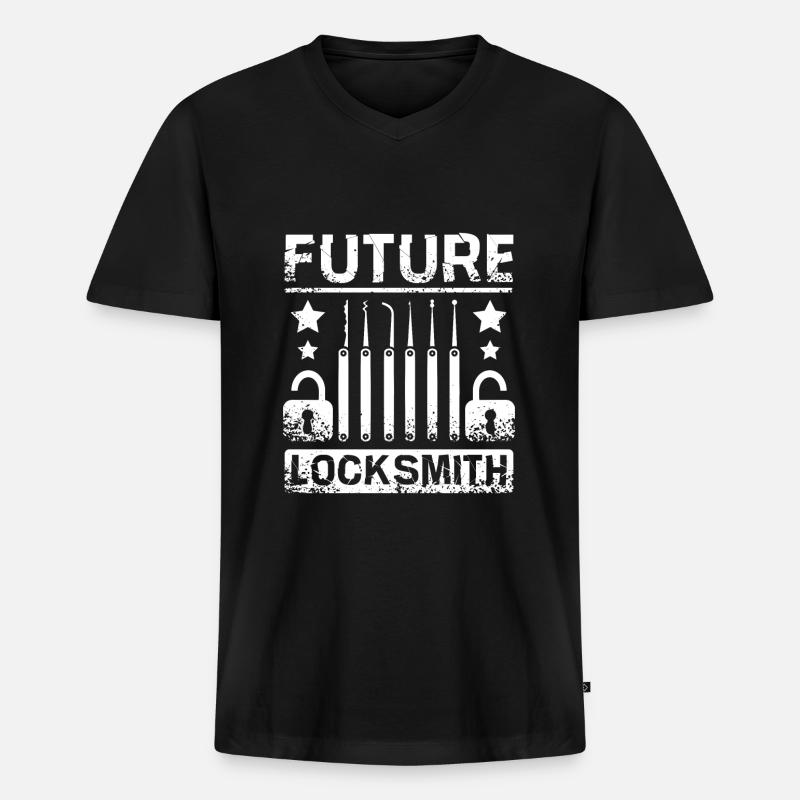 Future Locksmith - Männer Premium Bio T-Shirt mit V-Ausschnitt - Schwarz