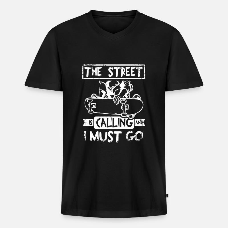 Die Straße ruft Skateboarding - Männer Premium Bio T-Shirt mit V-Ausschnitt - Schwarz
