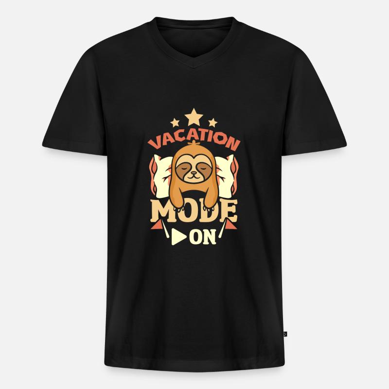 Sloth vacation mode on - Männer Premium Bio T-Shirt mit V-Ausschnitt - Schwarz