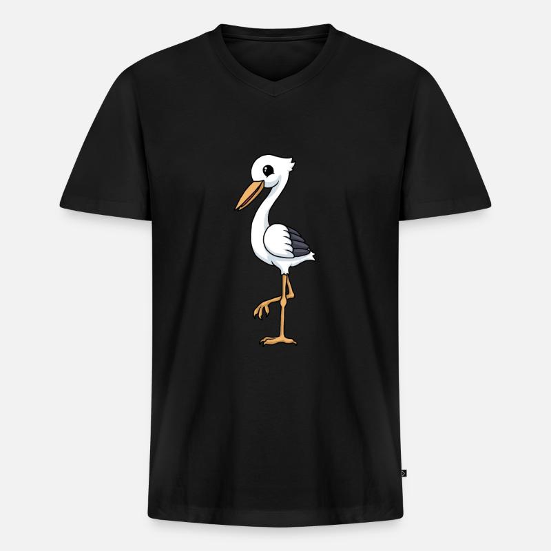 Lustiger Comic Storch - Männer Premium Bio T-Shirt mit V-Ausschnitt - Schwarz