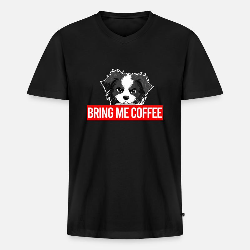 Angry Collie - Bring me coffee - Männer Premium Bio T-Shirt mit V-Ausschnitt - Schwarz