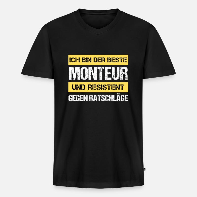 Resistenter Monteur - Männer Premium Bio T-Shirt mit V-Ausschnitt - Schwarz