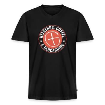 Geocaching Lustige Geocacher Wochenenden Kaffee - Männer Premium Bio T-Shirt mit V-Ausschnitt - Schwarz - Vorne - Nico (187cm)
