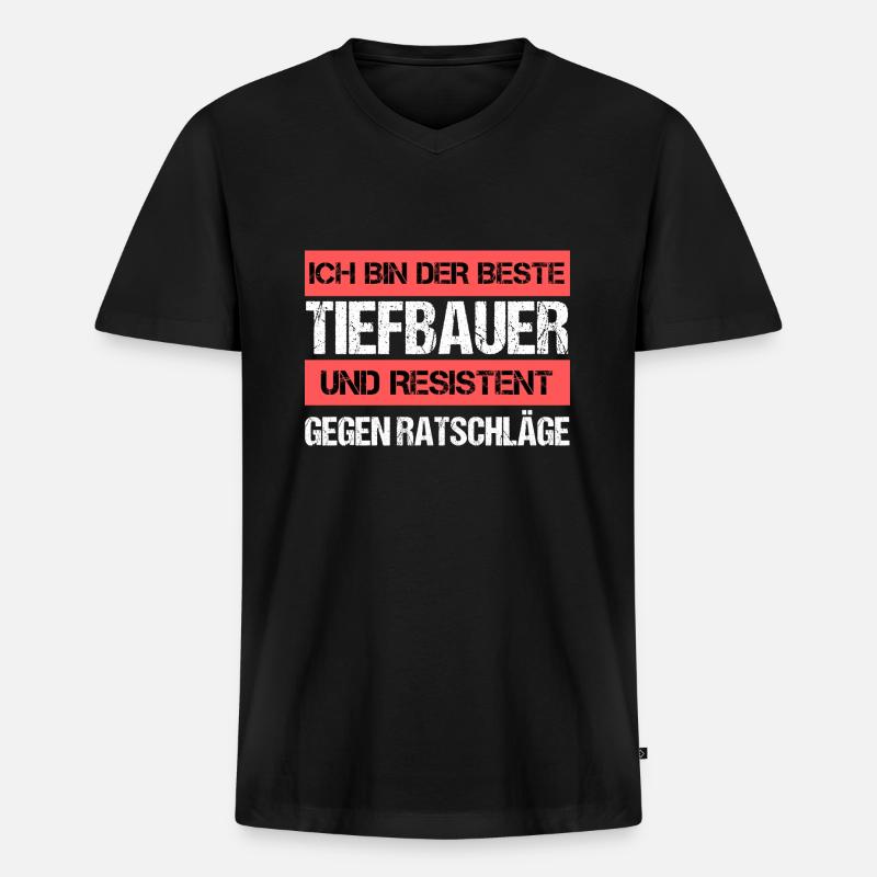 Resistenter Tiefbauer - Männer Premium Bio T-Shirt mit V-Ausschnitt - Schwarz