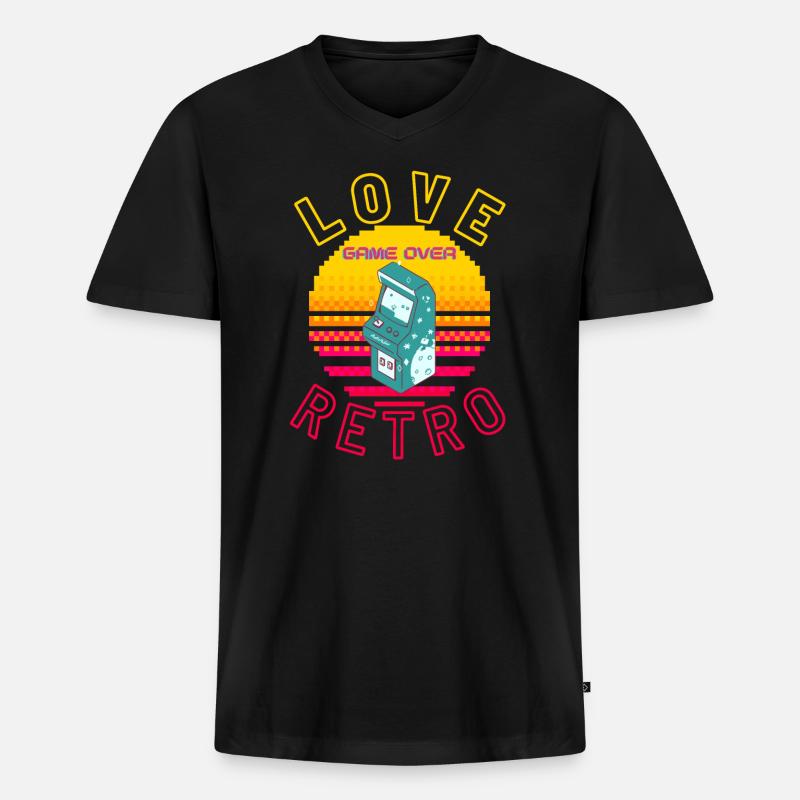 Liebe Retro - Männer Premium Bio T-Shirt mit V-Ausschnitt - Schwarz