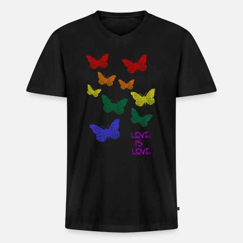 Regenbogen Rainbow LGBTQ CSD - Männer Premium Bio T-Shirt mit V-Ausschnitt - Schwarz