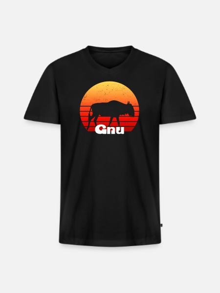 Wildebeest Gnu African Antelope Tshirt - Männer Premium Bio T-Shirt mit V-Ausschnitt - Schwarz