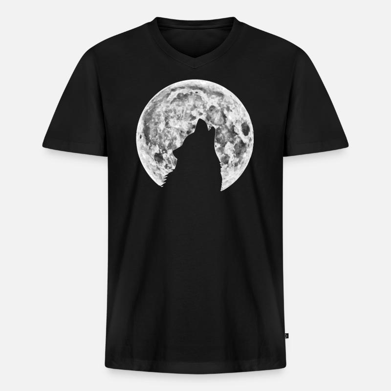 Wolf im Mond - Männer Premium Bio T-Shirt mit V-Ausschnitt - Schwarz