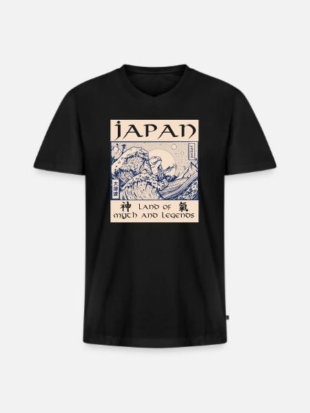 Japan History Demon Tsunami - Men's Premium Organic T-shirt with V-neck - black