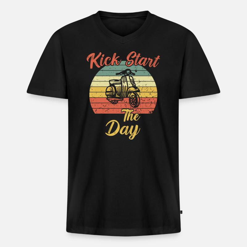 Kick Start the Day / Moped - Männer Premium Bio T-Shirt mit V-Ausschnitt - Schwarz