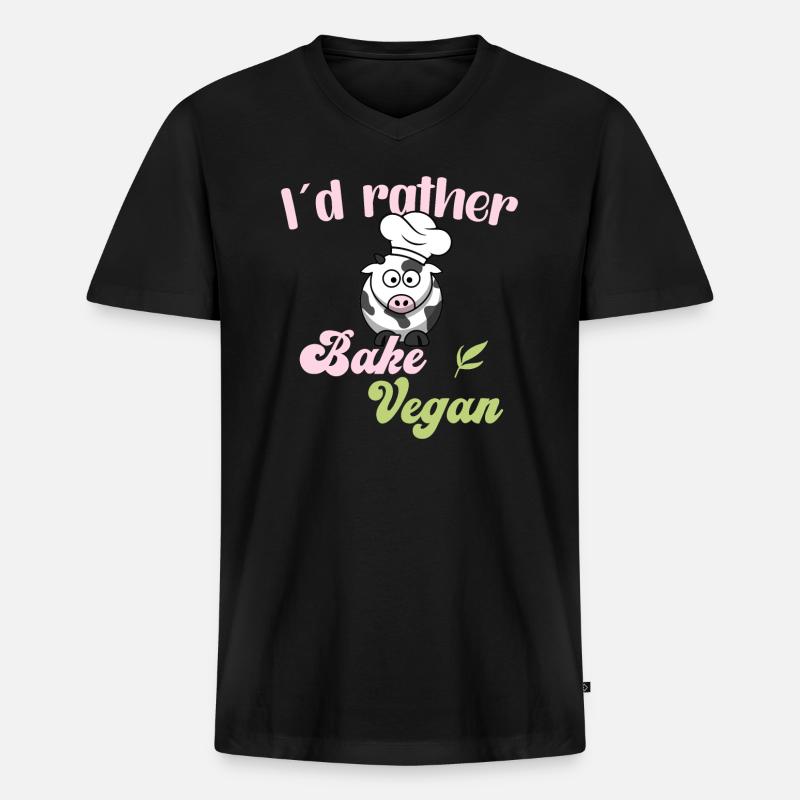 I'd rather bake vegan - Männer Premium Bio T-Shirt mit V-Ausschnitt - Schwarz