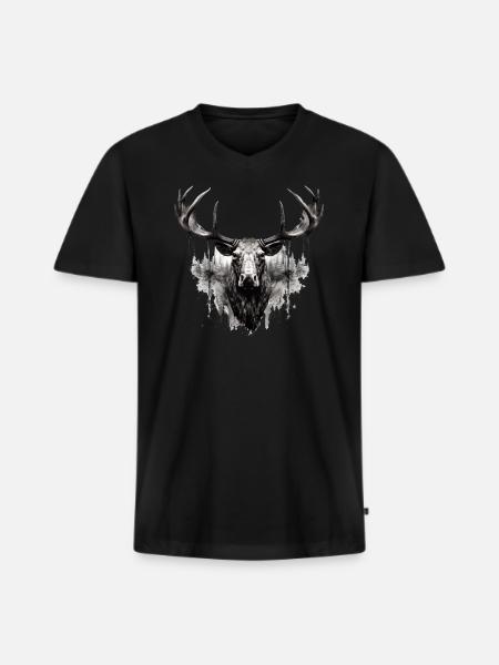 Elghjorte natur Skandinavisk skov - Premium økologisk T-shirt med V-hals til mænd - sort