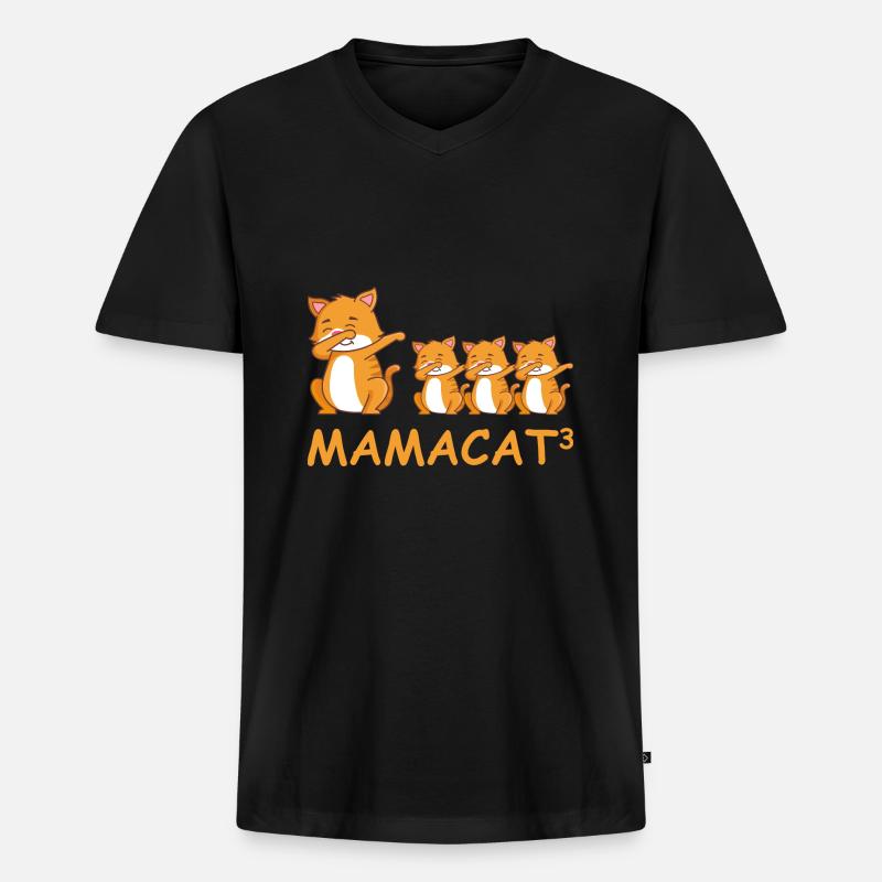Schwanger werdene Mutter Drillinge Katze - Männer Premium Bio T-Shirt mit V-Ausschnitt - Schwarz