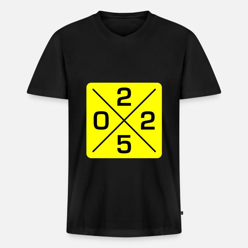 2025 - Männer Premium Bio T-Shirt mit V-Ausschnitt - Schwarz