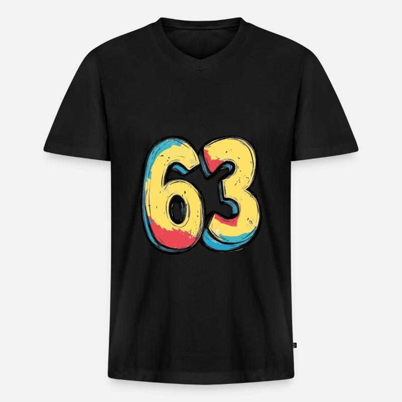 63 Zahl Comic - Männer Premium Bio T-Shirt mit V-Ausschnitt - Schwarz