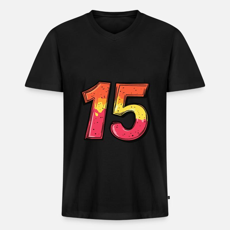 15 Zahl Comic - Männer Premium Bio T-Shirt mit V-Ausschnitt - Schwarz