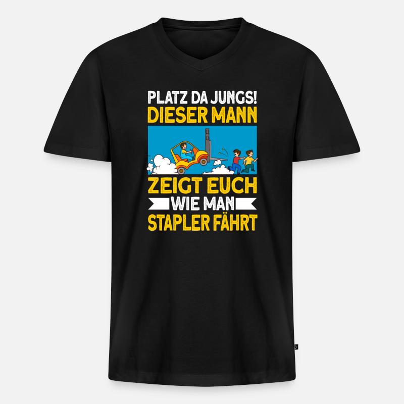 staplerfahrer Stapler Geschenk Gabelstapler Spruch - Männer Premium Bio T-Shirt mit V-Ausschnitt - Schwarz