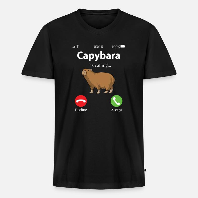 capybara - Männer Premium Bio T-Shirt mit V-Ausschnitt - Schwarz