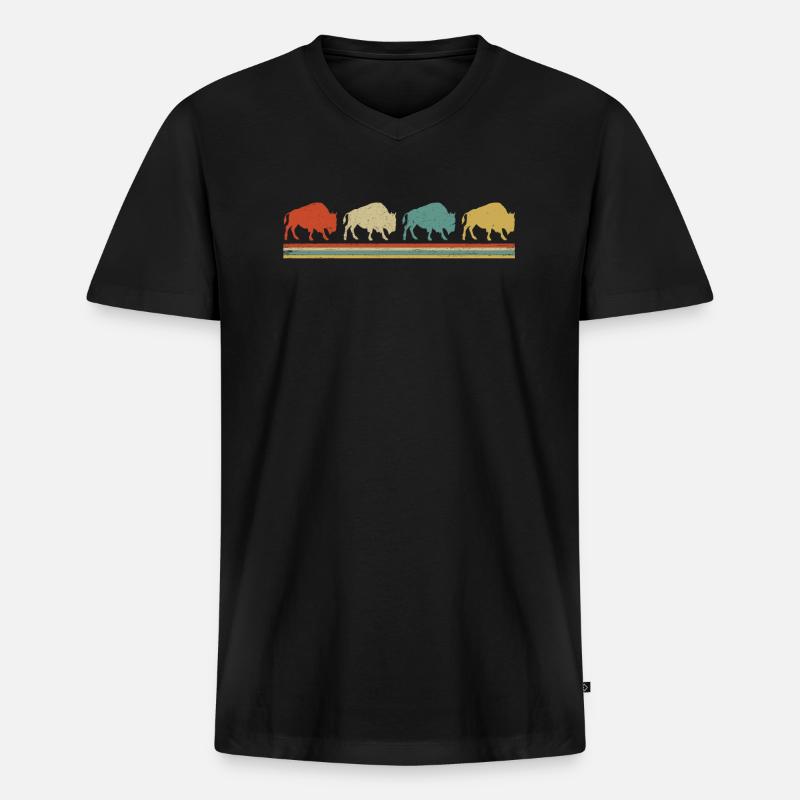 Büffel - Männer Premium Bio T-Shirt mit V-Ausschnitt - Schwarz