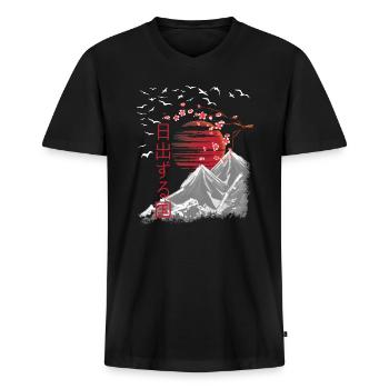 Japan Vintage Japanse kunst - Mannen Premium Bio T-shirt met V-hals - zwart - Voor - Nico (187cm)