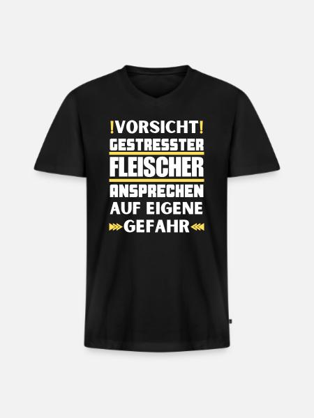 Gestresster Fleischer nicht ansprechen! - Männer Premium Bio T-Shirt mit V-Ausschnitt - Schwarz