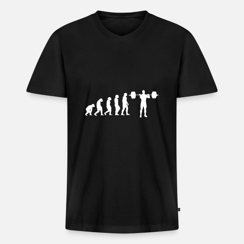 Evolution Gewichtheber - Männer Premium Bio T-Shirt mit V-Ausschnitt - Schwarz