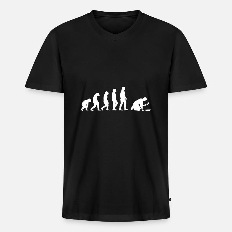 Evolution Fliesenleger - Männer Premium Bio T-Shirt mit V-Ausschnitt - Schwarz