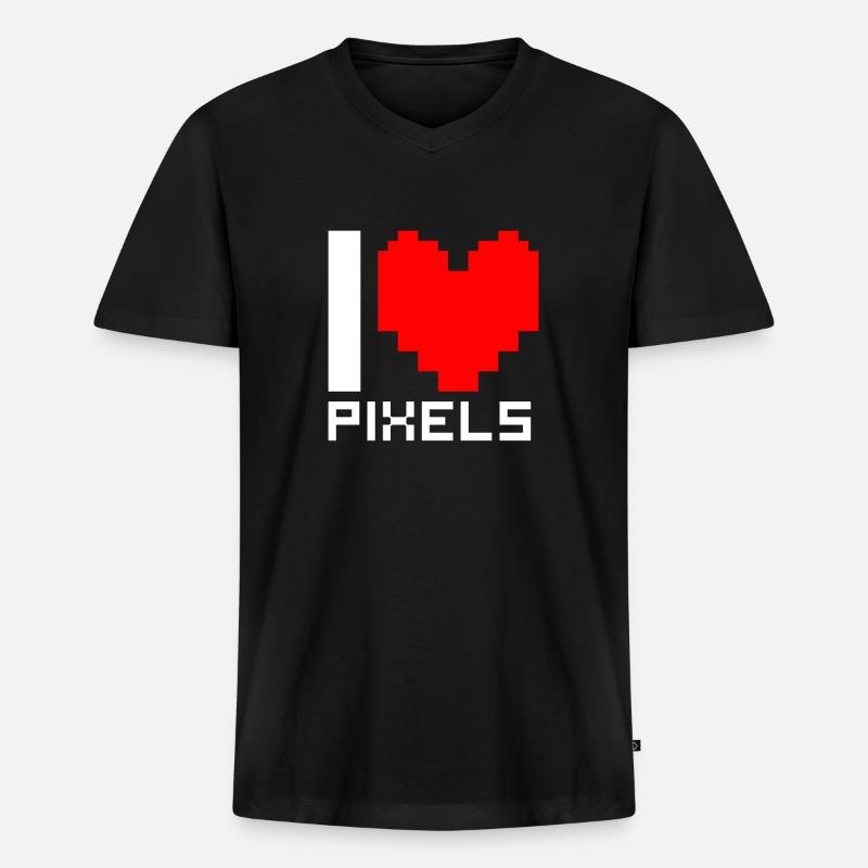 Ich Liebe Pixel - Männer Premium Bio T-Shirt mit V-Ausschnitt - Schwarz