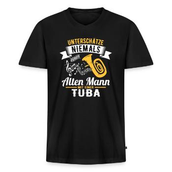 Rentner Tuba Ruhestand Blasinstrument Blasmusik - Männer Premium Bio T-Shirt mit V-Ausschnitt - Schwarz - Vorne - Nico (187cm)