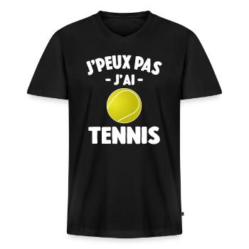 Je Peux Pas J'ai Tennis Idée Joueur Cadeau Drôle - T-shirt encolure en V Premium bio Homme - noir - Devant - Nico (187cm)