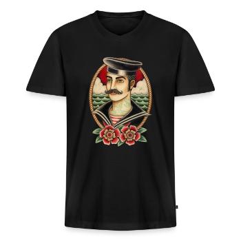 SAILOR JUNGE - Männer Premium Bio T-Shirt mit V-Ausschnitt - Schwarz - Vorne - Nico (187cm)