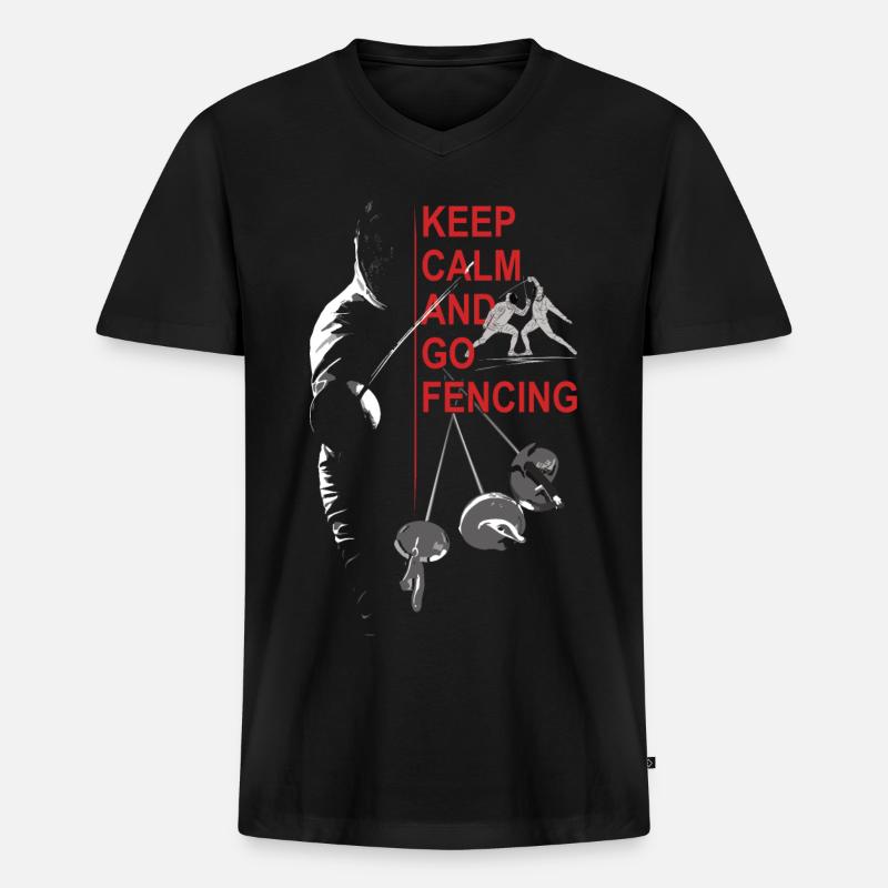 Fechten, Geschenk, Training, Keep Calm - Männer Premium Bio T-Shirt mit V-Ausschnitt - Schwarz