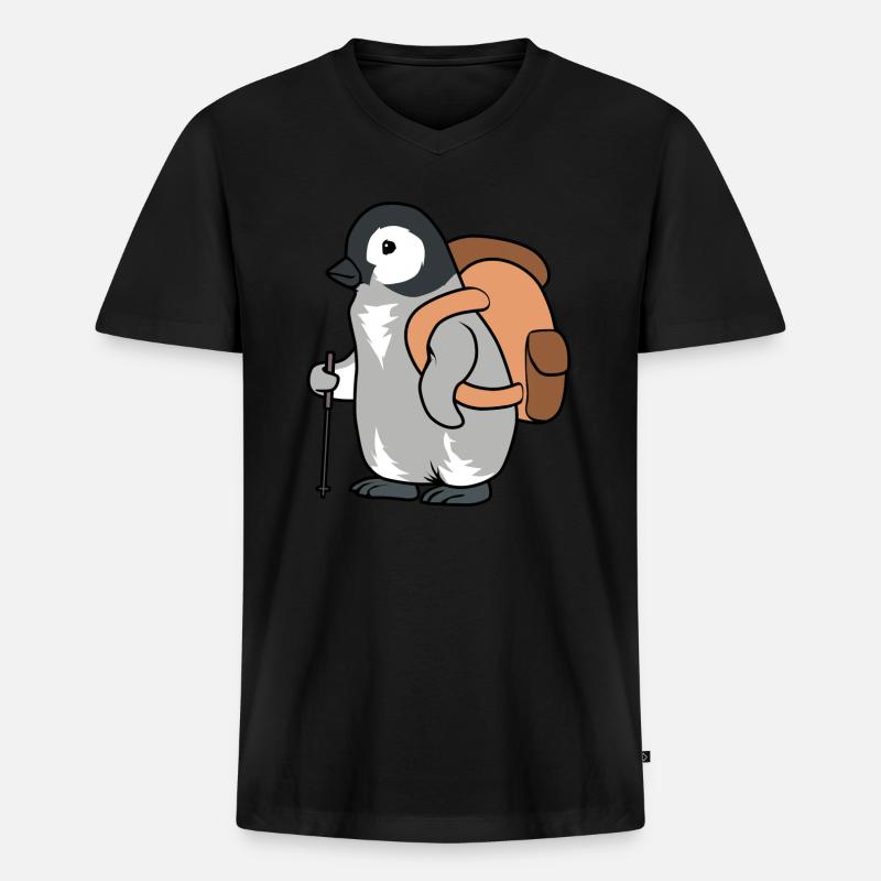 Lustiges Pinguin-Wander-Abenteuer - Männer Premium Bio T-Shirt mit V-Ausschnitt - Schwarz